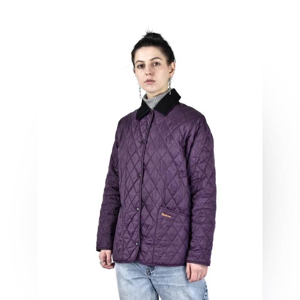 Purple quilted Barbour coat